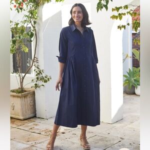 MAYE Susie Cotton Midi Shirt Dress with Pockets in French Navy - Size Medium
